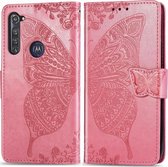 Motorola Moto G Pro Hoesje - Mobigear - Butterfly Serie - Kunstlederen Bookcase - Roze - Hoesje Geschikt Voor Motorola Moto G Pro