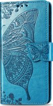 Motorola One Action Hoesje - Mobigear - Butterfly Serie - Kunstlederen Bookcase - Blauw - Hoesje Geschikt Voor Motorola One Action
