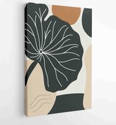 Earth tone natural colors foliage line art boho plants drawing with abstract shape 2 - Moderne schilderijen – Vertical – 1912771894 - 80*60 Vertical