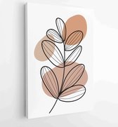 Earth tone natural colors foliage line art boho plants drawing with abstract shape 4 - Moderne schilderijen – Vertical – 1912771918 - 80*60 Vertical