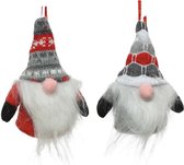 2x stuks kersthangers figuurtjes kerst gnome/kabouter/dwerg grijs en rood 12 cm - Kerstversiering kerstornamenten