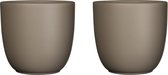 2x pots de fleurs en céramique marron taupe mat pour plante d'intérieur H16 x D17 cm - Mica Decorations