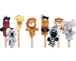 Vingerpopjes: DIEREN 7,5-8,5cm, S E T met 8 verschillende vingerpopjes, 1+