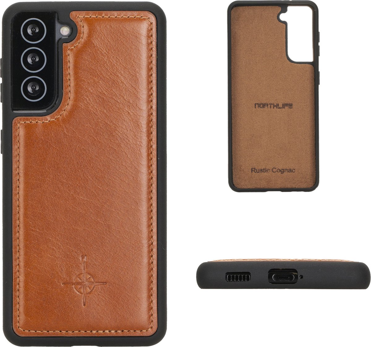 NorthLife - Geschikt voor Samsung Galaxy S21 Plus / S21+ - Backcover hoesje Echt Leer - Cognac