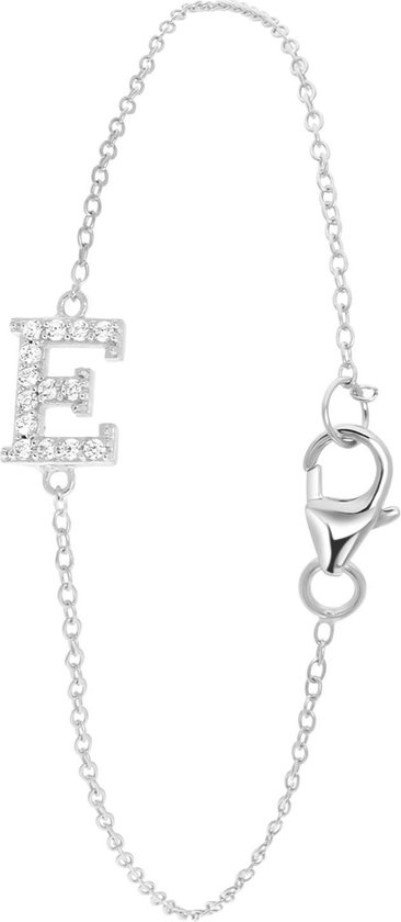 Lucardi Dames Armband alfabet met zirkonia - Echt Zilver - Armband - Cadeau - Moederdag - 18 cm - Zilverkleurig