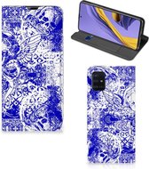 Mobiel BookCase Geschikt voor Samsung Galaxy A51 Angel Skull Blue