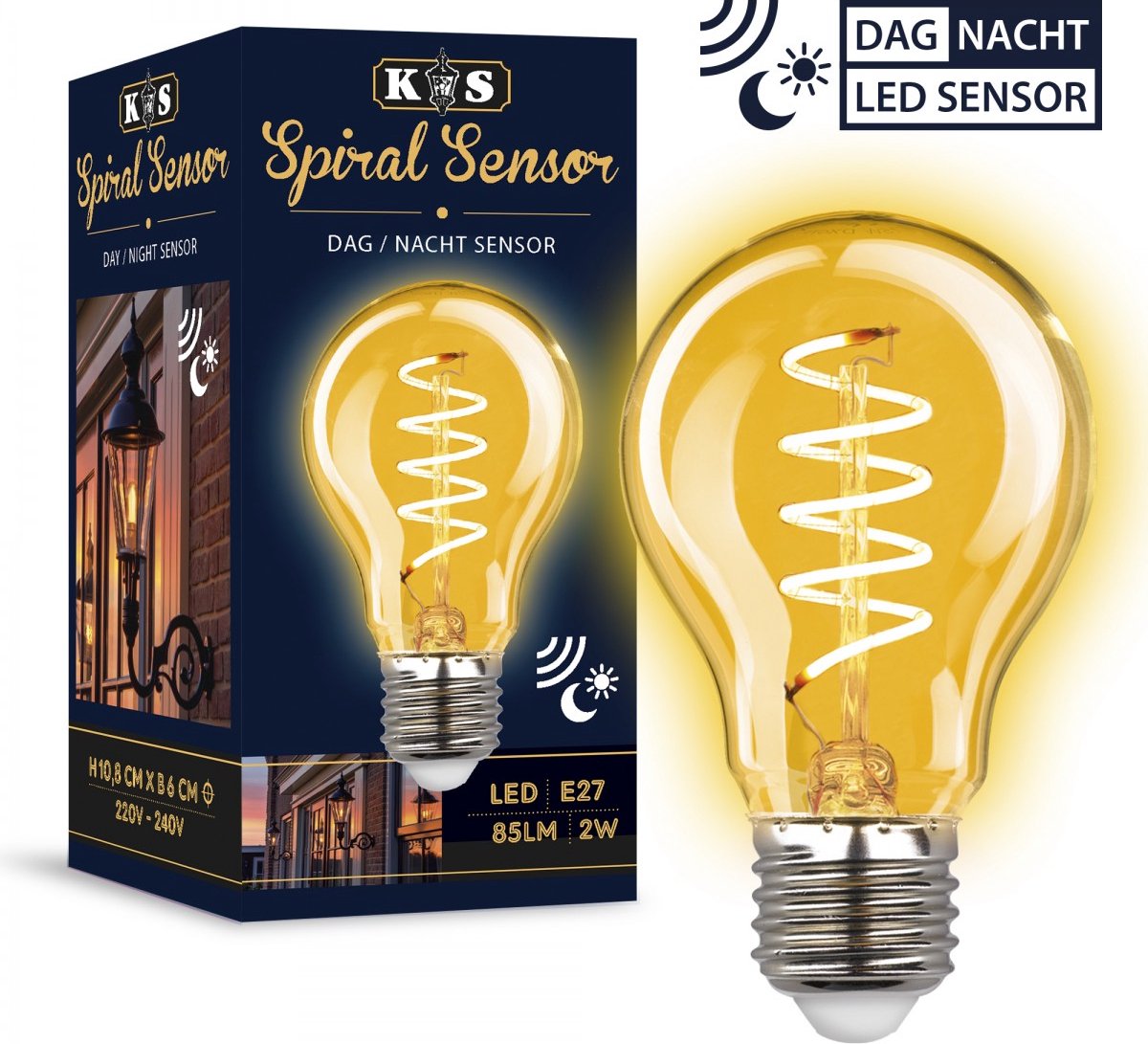 KS Verlichting E27 Lichtbron met Dag Nacht sensor LED lamp 2W helder