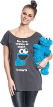 Sesame Street Dames Tshirt -L- Me Love Cookie Grijs