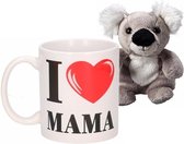 I Love Mama mok/beker en koala knuffel met beschrijfbaar label - 300 ml - Cadeausets - Moederdagcadeaus