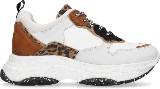 Sacha - Dames - Witte dad sneakers met panterprint - Maat 39 | bol.com