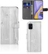 Smartphone Hoesje Geschikt voor Samsung A51 Book Style Case White Wood