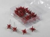 Kerststekers - Pet 36 Mini 3-d Stars On Pin Red 3 Cm