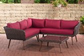 Clp Skara - Hoek loungeset - 5mm rond Polyrattan - bruin gemêleerd - Rood 40 cm (donkerbruin)
