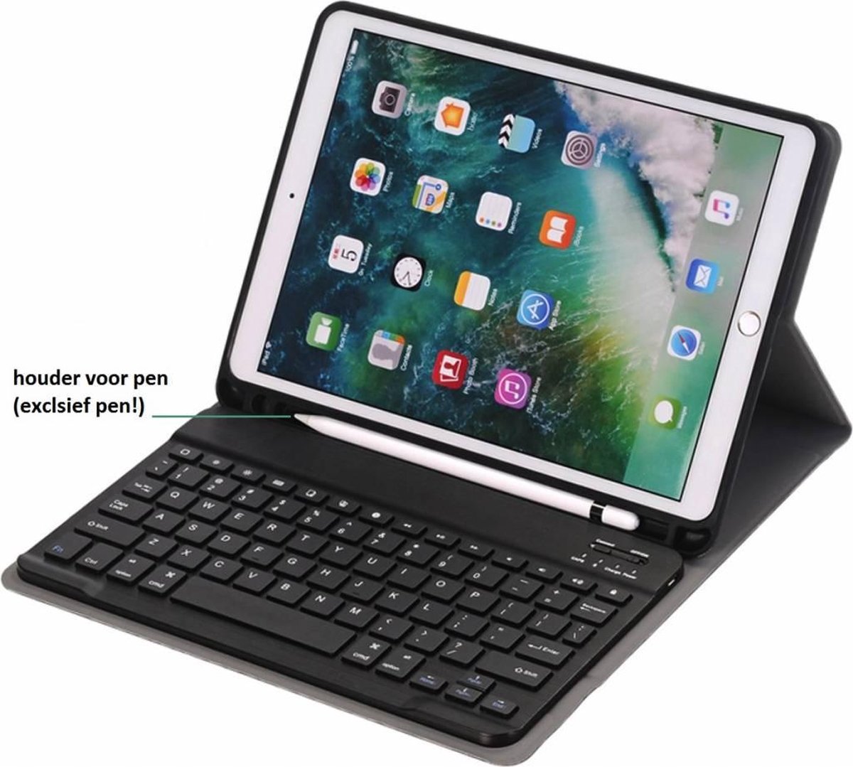 Keyboard hoesje met Stylushouder iPad 9.7 (2017-2018) / Air - Zwart - Ntech