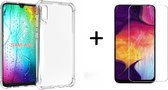 Samsung Galaxy A50 Transparant Anti Burst Shock Hoesje + Glazen screenprotector - van Bixb