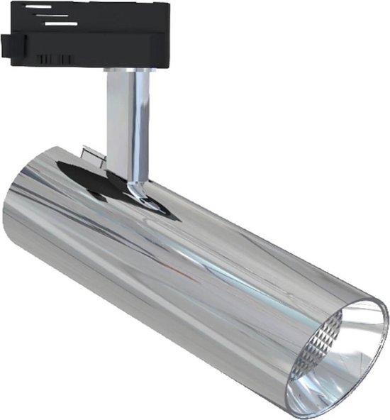 LED Railverlichting - Track Spot - Facto - 30W 1 Fase - Rond - Warm Wit 3000K - Glans Chroom Aluminium