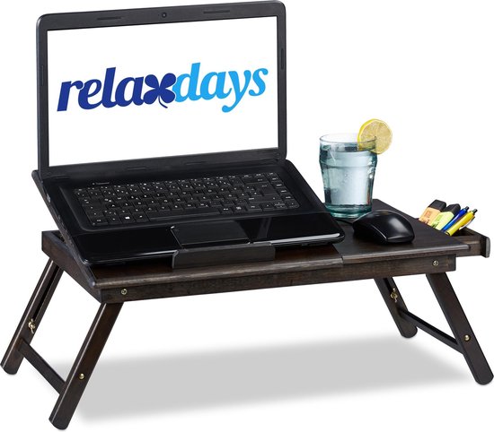 Onaangeroerd regisseur wat betreft Relaxdays laptoptafel van bamboe - bedtafel - schoottafel - laptop tafel  donkerbruin hout | bol.com