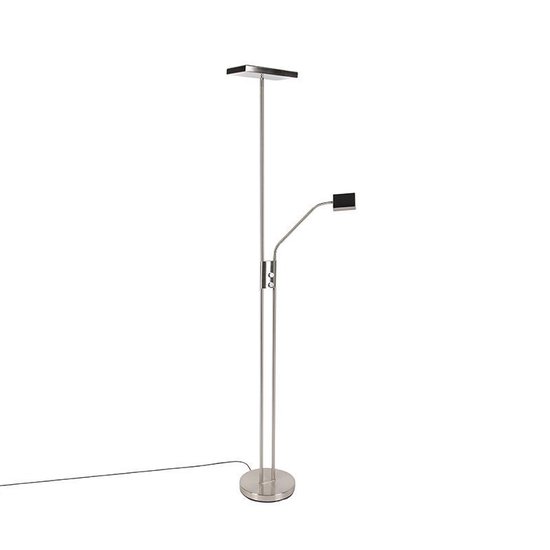 QAZQA jazzy - Moderne Dimbare LED Staande Uplighter | Vloerlamp | Staande Lamp met Dimmer met leeslamp - 1 lichts - H 1845 mm - Staal - Woonkamer