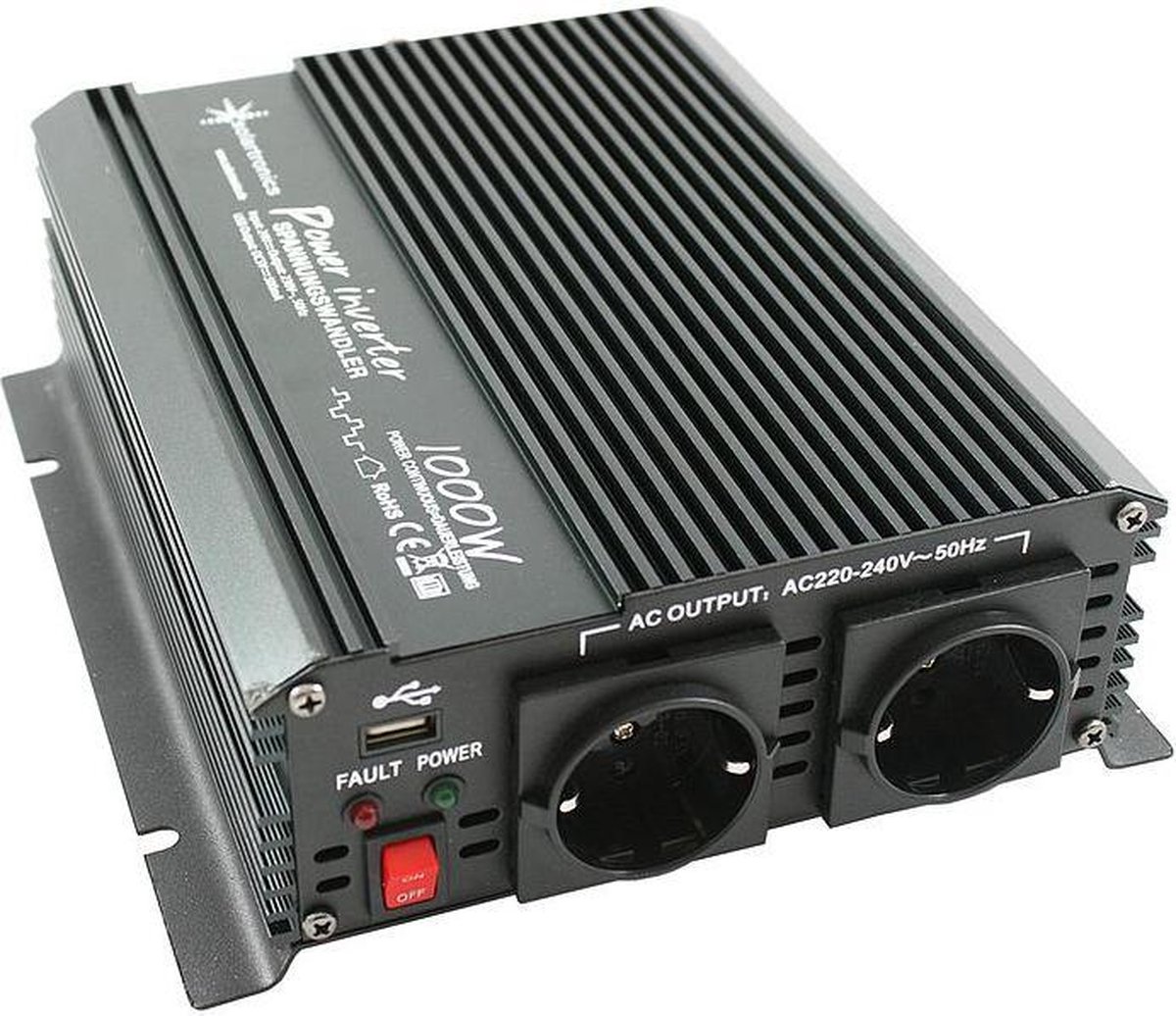 24V naar 230V Gemodificeerde Sinus Spanningsomvormer - 1000W - Zwart