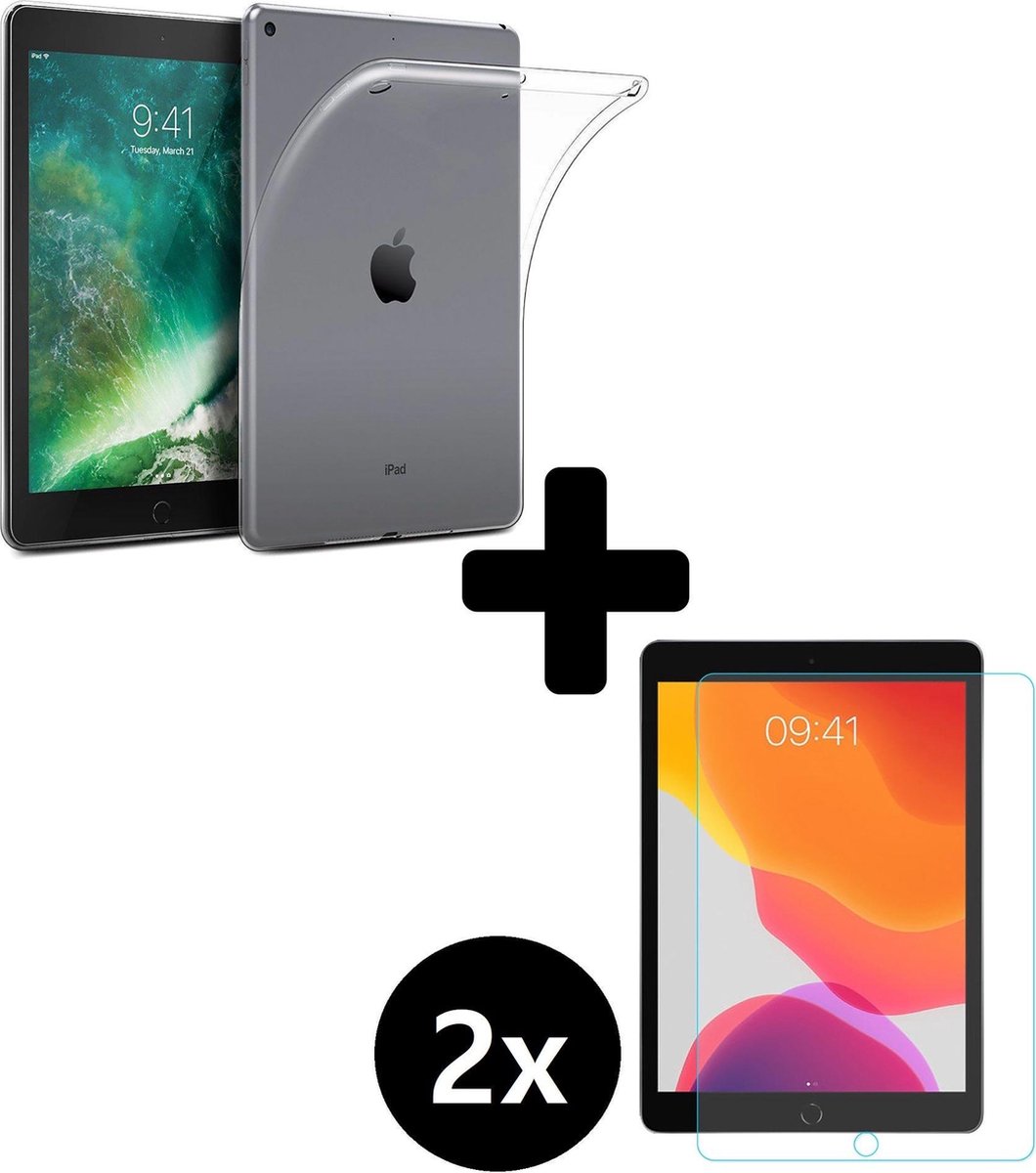 Hoesje - Geschikt voor Apple iPad 5 (2017) - 9.7 inch - 5e Generatie - Met 2x Screenprotector - Siliconen Backcover Hoes - Shockproof Case - Shockbestendige Back Cover - Tablethoes - Transparant