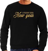 Nieuwjaarsfeest trui / sweater - A fuckin good new year - goud / glitter - zwart - heren - oud en nieuw kleding L (52)