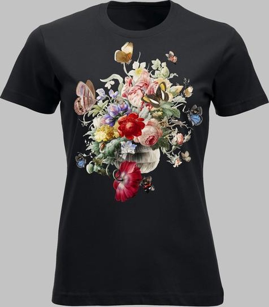 Ga wandelen Zuidoost opstelling Bloemen en vlinders - dames T-shirt - Kleur: zwart - maat: XS | bol.com