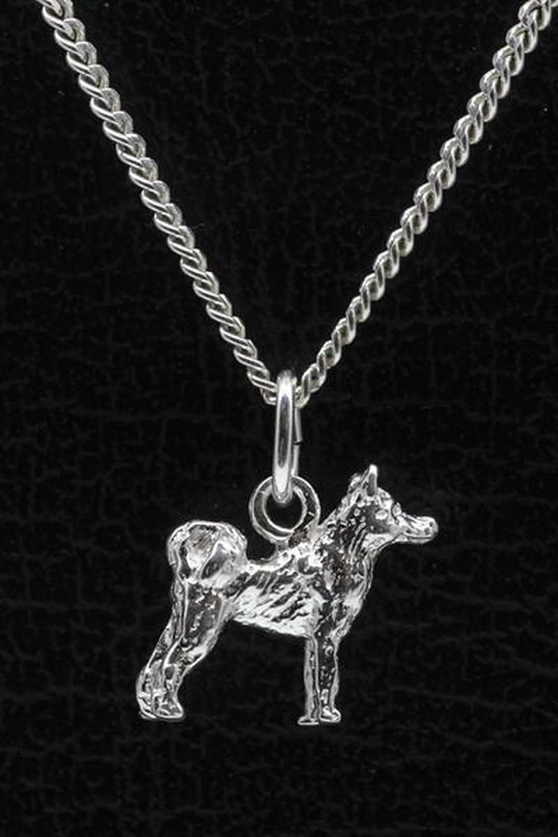 Zilveren Siberian husky staart op rug ketting hanger - klein
