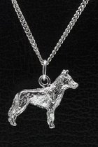 Zilveren Siberian husky staart omlaag ketting hanger - groot