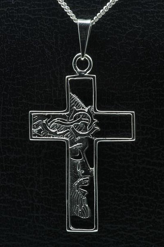 Croix en argent avec visage de Jésus, pendentif collier noirci moyen
