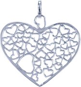 Zilveren Hart met hartjes ketting hanger