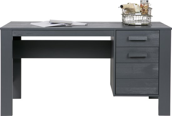 WOOOD Dennis Bureau - Grenen Geborsteld - Staal Grijs - 74x141x59