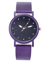 Hidzo Horloge Sterren Quartz ø 37 mm - Paars - Staal