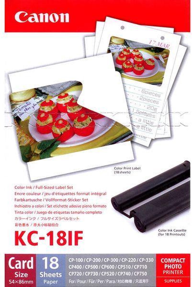 KC-18IF photo sticker inktjet 54x86mm 18 sheets 10-pack with ink cassette  for CP-100 | bol
