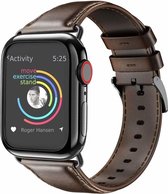 Band geschikt voor Apple Watch - leren band - donkerbruin - Maat: 42 - 44 - 45mm