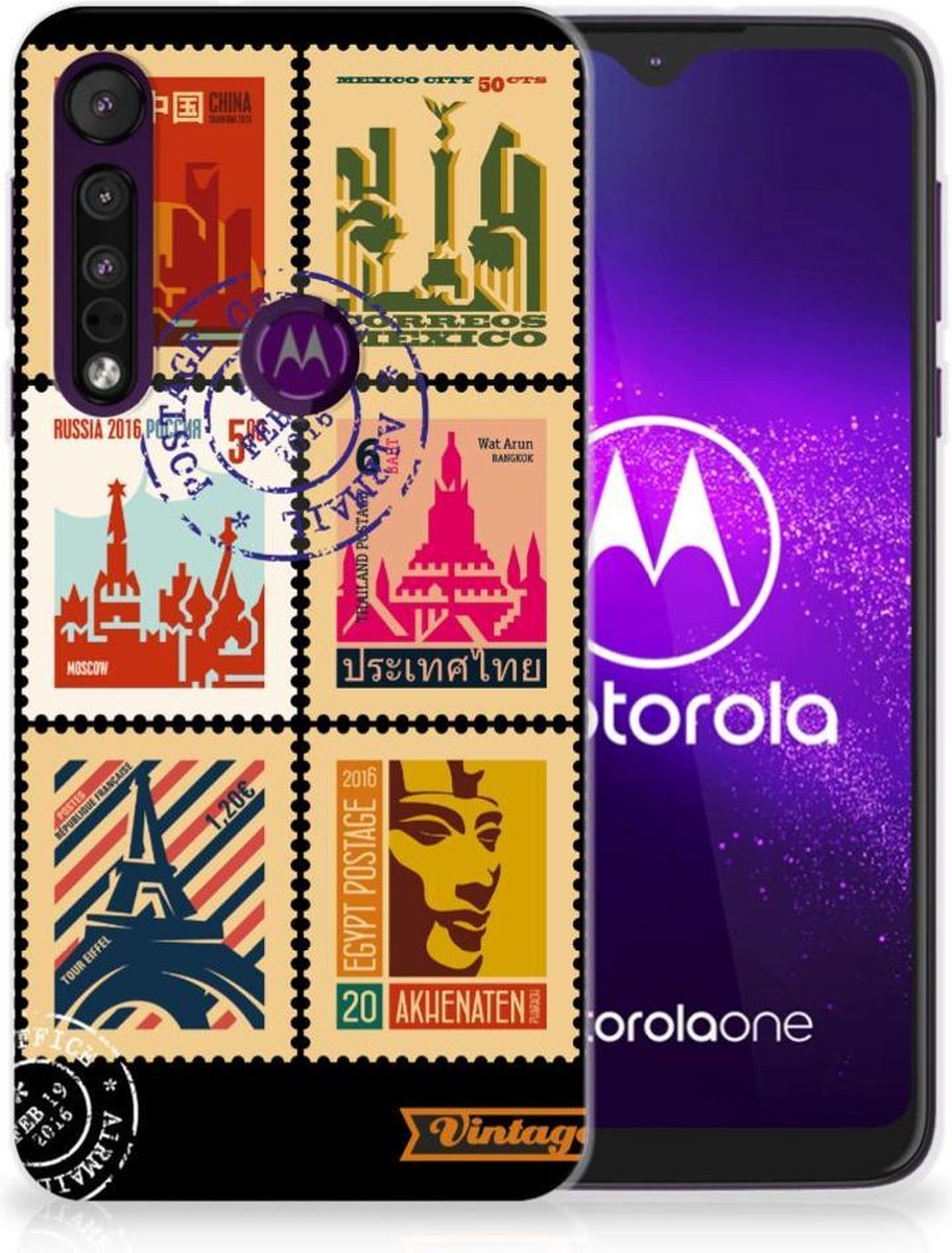 Motorola One Macro Siliconen Back Cover Postzegels