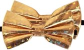 2x Holografisch gouden verkleed vlinderstrikjes 13 cm voor dames/heren - Holografisch goud thema verkleedaccessoires/feestartikelen - Vlinderstrikken/vlinderdassen met elastieken sluiting