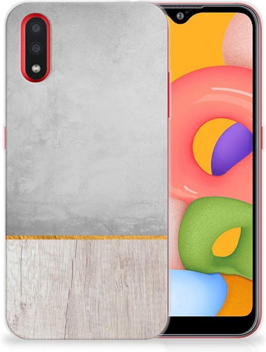 Samsung Galaxy A01 Bumper Hoesje Wood Concrete