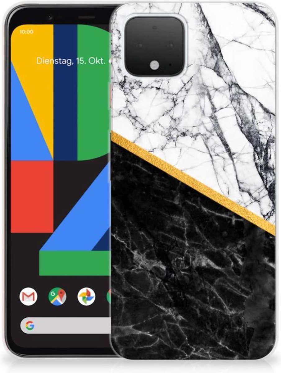 Google Pixel 4 TPU Siliconen Hoesje Marmer Wit Zwart - Origineel Cadeau Man