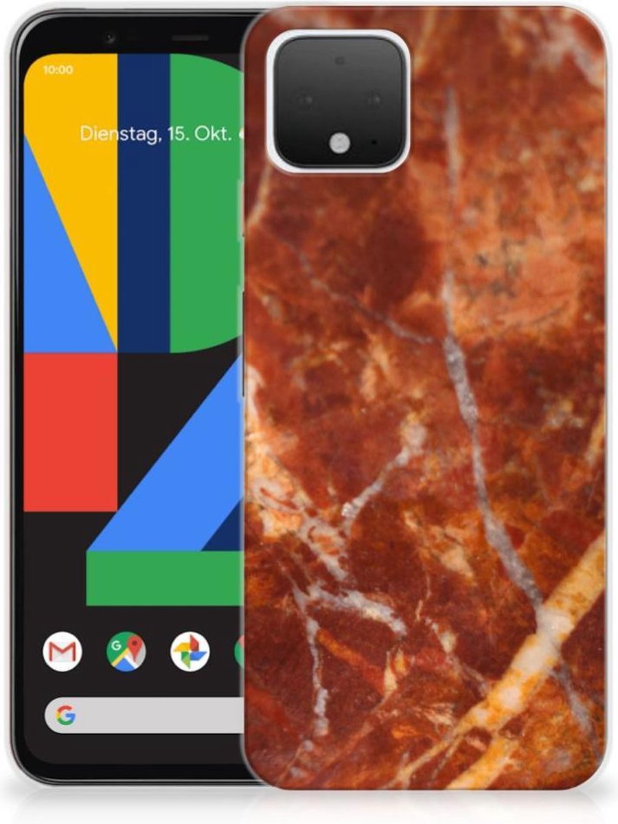 Google Pixel 4 TPU Siliconen Hoesje Marmer Bruin