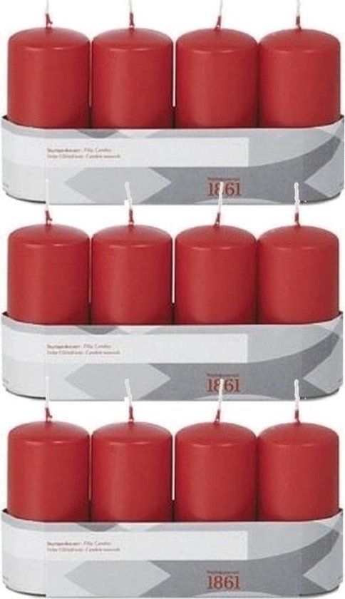 12x Rode cilinderkaaren/stompkaarsen 5 x 10 cm 18 branduren - Geurloze kaarsen - Woondecoraties