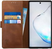 Rosso Deluxe Echt Leer Book Case Hoesje Geschikt voor Samsung Galaxy Note 10 | Ruimte voor drie pasjes | Portemonnee Book Case | Met Pasjeshouder | Bruin