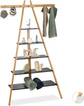 relaxdays ladderrek bamboe - 5 etages - boekenrek - 7 haken - wandkast - wit wit