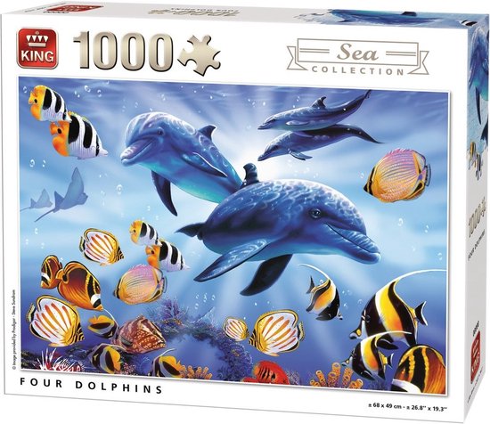 King Puzzle 1000 pièces (68 x 49 cm) - Quatre dauphins - Puzzle - Dauphins  | bol