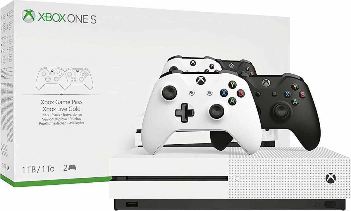 Xbox One S console 1TB + 2 controllers zwart & wit | bol.com
