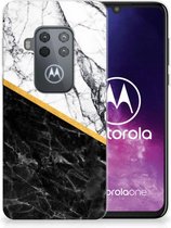 Motorola One Zoom TPU Siliconen Hoesje Marble White Black