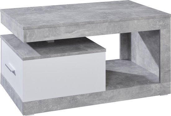 Industrieel Shuraba Beeldhouwer Hidalgo salontafel met 1 lade en 1 plank beton decor, wit. | bol.com