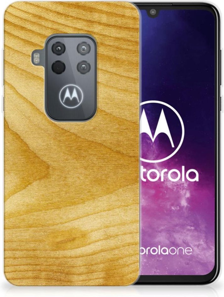 Motorola One Zoom Bumper Hoesje Licht Hout