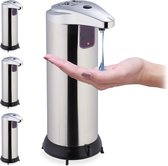 Relaxdays 4 x zeepdispenser sensor - zeeppompje automatisch - vrijstaand - rvs – zilver