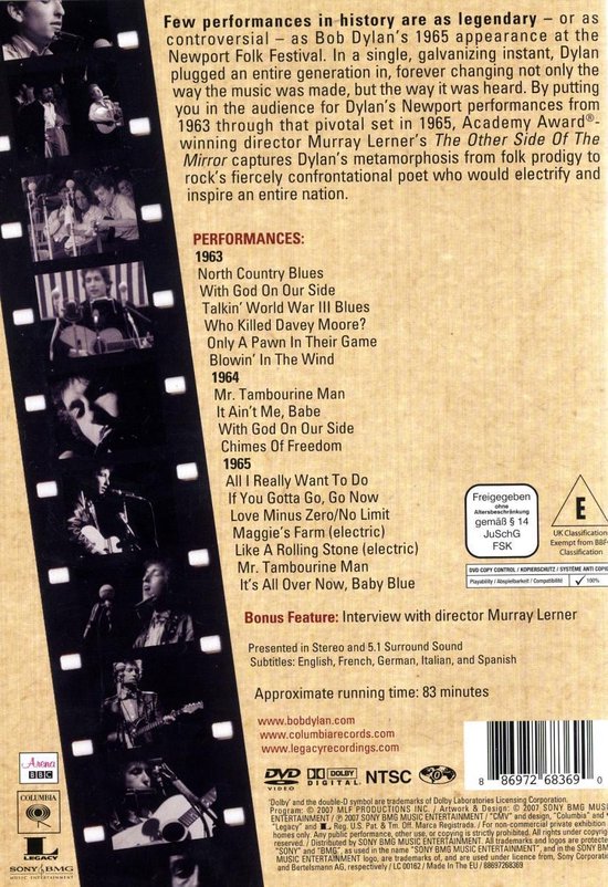 Cover van de film 'Bob Dylan - The Other Side Of The Mirror - Live At The Newport Folk Festival 1963-1965'
