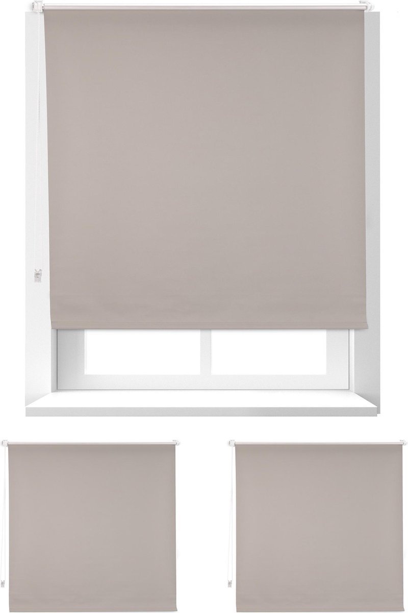 Relaxdays 3 x verduisterend rolgordijn thermo - warmtewerend - klemmen - bruin - 120x160cm